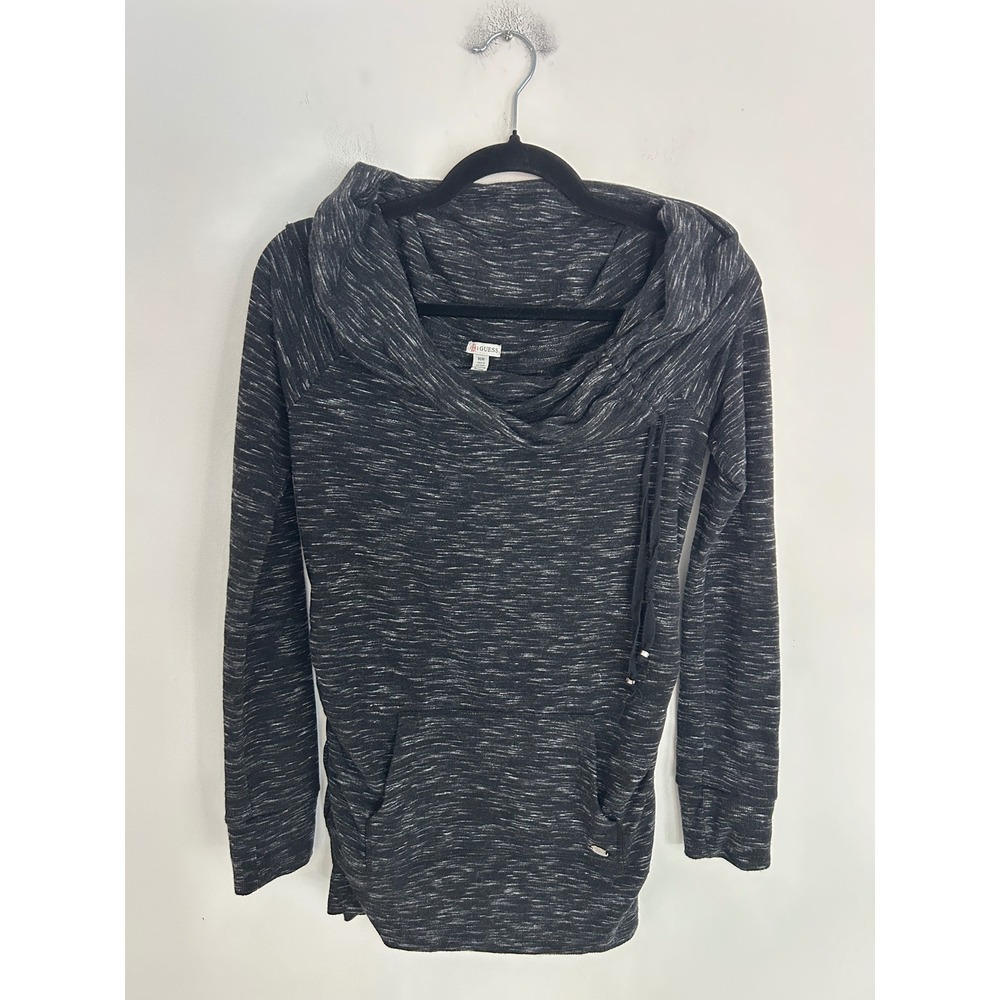 GUESS Womens Space Dye Cowl Neck‎ Hoodie Black White Marl Long Sleeve Pullover M